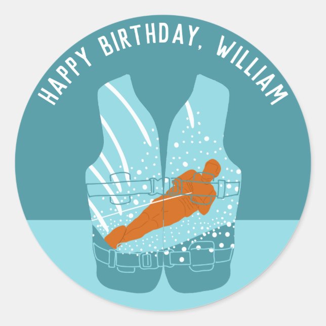 Sticker Rond Veste de ski nautique Graphique Personnalisé (Devant)