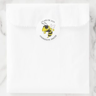 Sticker Rond Veste jaune simple Noir Classe de diplôme
