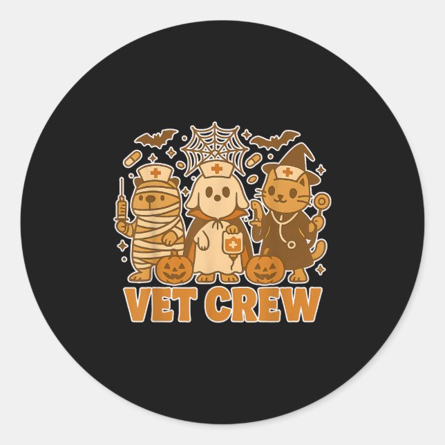 Sticker Rond Vet Crew Costume Halloween Chien Chat Capybara Ani (Devant)