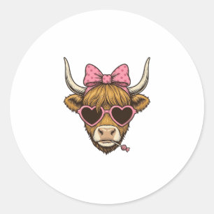 Sticker Rond Vêtement Rétro Lunettes Cœur Vache Highland Mignon
