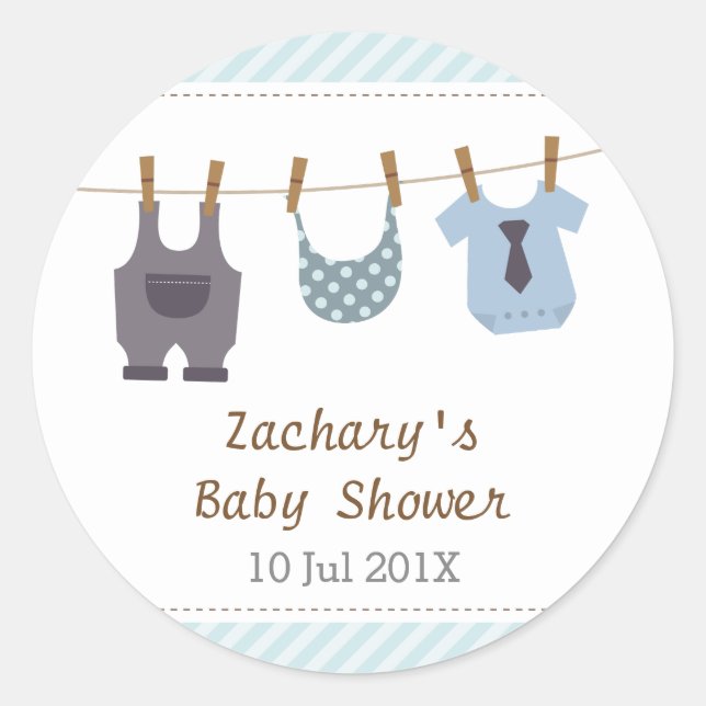 Sticker Rond Vêtements de bébé moderne Baby Boy Shower Party (Devant)