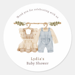 Sticker Rond Vêtements de bébé Révélation de genre, Baby shower