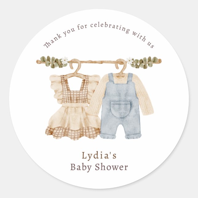 Sticker Rond Vêtements de bébé Révélation de genre, Baby shower (Devant)