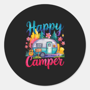 Sticker Rond Vêtements de camping de campeur heureux drôle remo