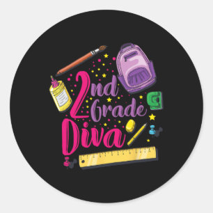 Sticker Rond Vêtements de fille de diva de 2e année pour le pre