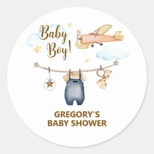 Sticker Rond Vêtements de garçon aventure corde à linge Avion C