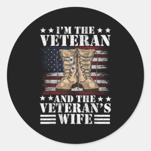 Sticker Rond Vétéran &amp; Femme Fière Épouse américaine Vétéra