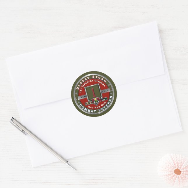 Sticker Rond Vétéran de la 1re division d'infanterie Tempête du (Enveloppe)