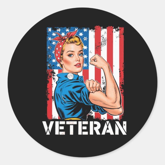 Sticker Rond Vétéran Patriotique Femme Vétérinaire Journée Femm (Devant)