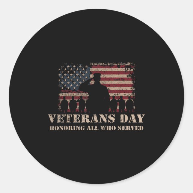 Sticker Rond Veterans Day Honoring All Who Served Patriotic Fla (Devant)