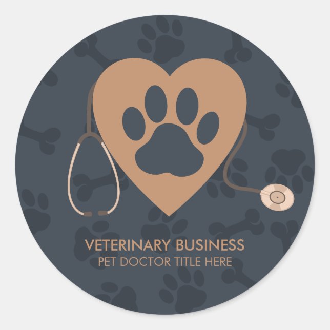 Sticker Rond Vétérinaire Paws Heart Pet Hôpital pour animaux do (Devant)