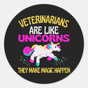 Sticker Rond Vétérinaires Unicorn, Magique Unicorn animal vétér