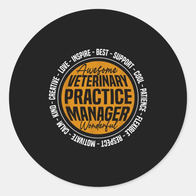 Sticker Rond Veterinary Practice Manager Funny Vet Tech Week  (Devant)