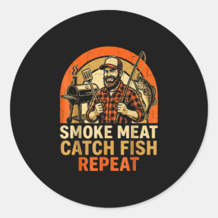 Sticker Rond Viande fumée attraper poisson répéter barbecue pap