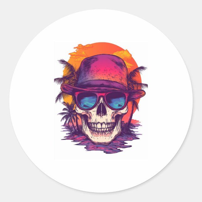 Sticker Rond Vibe du crâne tropical (Devant)