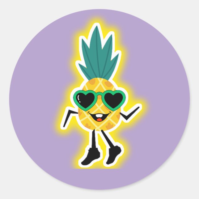 Sticker Rond Vibes d'ananas super - Carton de fruits Cool (Devant)