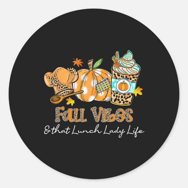 Sticker Rond Vibes D'Automne Et Ce Citrouille De La Dame De Déj (Devant)