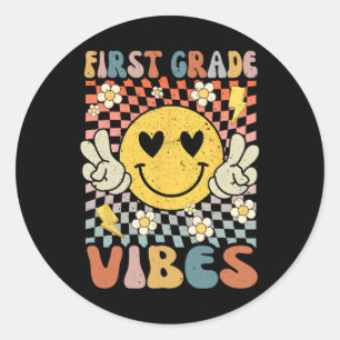 Sticker Rond Vibes de 1ère année Retro Enseignant 1er jour de S