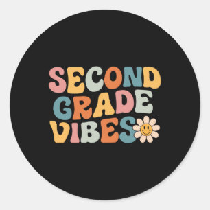 Sticker Rond Vibes de 2e année Équipe Rétro 1er jour de Scho