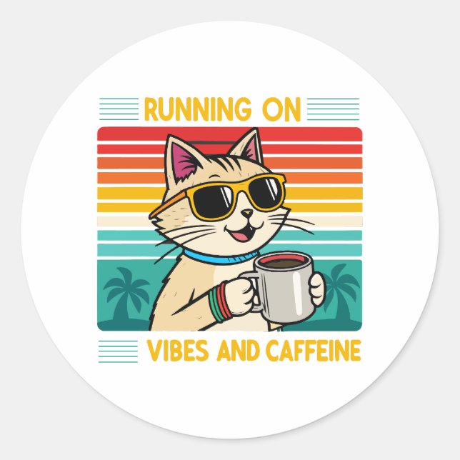 Sticker Rond Vibes de café rétro - Amoureux de caféine amusant (Devant)