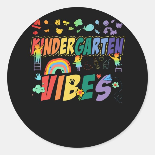 Sticker Rond Vibes de jardin d'enfants Équipe d'enfants Rétro P (Devant)