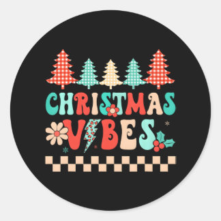 Sticker Rond Vibes de Noël Joyeuses super Famille Hippie