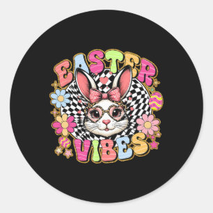 Sticker Rond Vibes de Pâques Lapin Floral Œuf Coquette Arc 