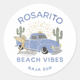Sticker Rond Vibes de plage de Rosarito Mexico vintages