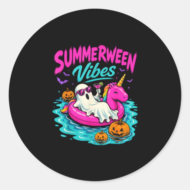 Sticker Rond Vibes de Summerween fantôme licorne de plage effra (Devant)