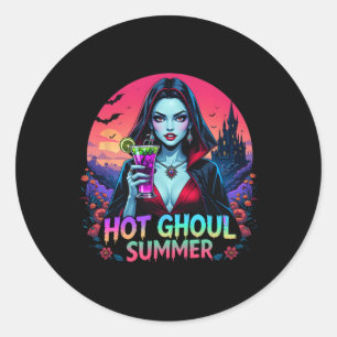 Sticker Rond Vibes de Summerween Glace Drôle de Chaleur de Goul