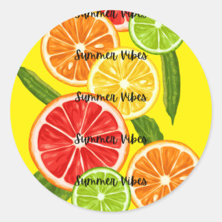 Sticker Rond Vibes d'été Conception agrumes, Graphique de fruit