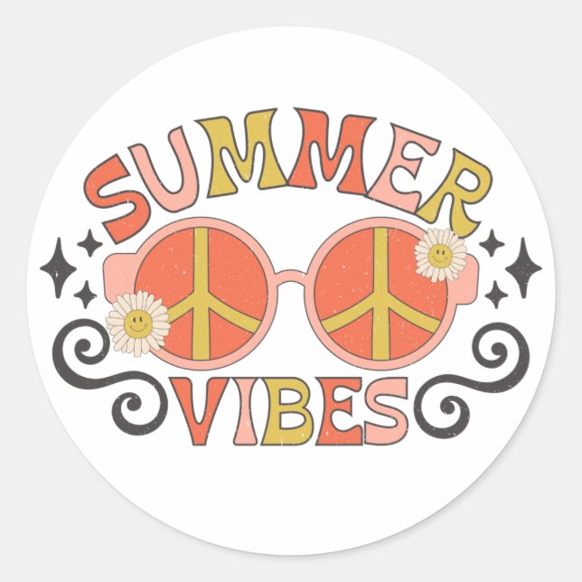 Sticker Rond Vibes d'été Lunettes de soleil de paix (Devant)