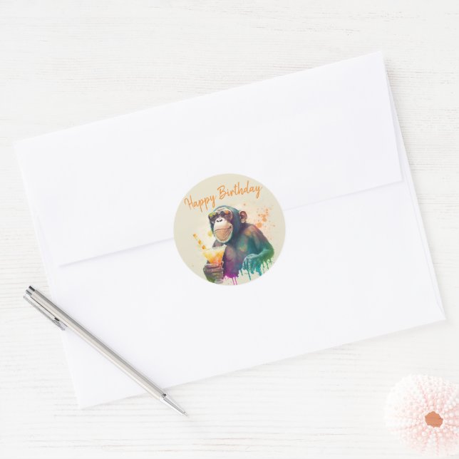 Sticker Rond Vibes d'été Singe - Anniversaire (Enveloppe)