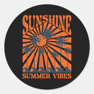Sticker Rond Vibes d'été, Vague de coucher de soleil, Paradis d