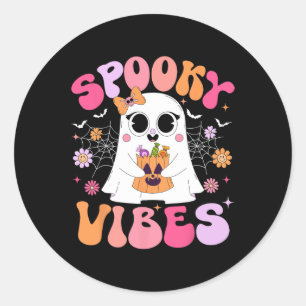Sticker Rond Vibes éffrayant Ghost Retro Super Halloween Femmes