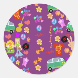 Sticker Rond Vibes hippies super violet Motif Art