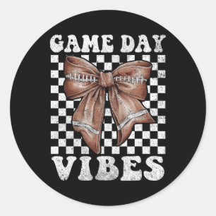 Sticker Rond Vibes Jour Coquette Bow Football Mama Football