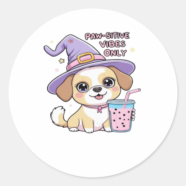 Sticker Rond Vibes Paw-Stive Seulement Chien mignon Avec Bubble (Devant)
