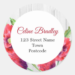 Sticker Rond Vibrant Aquarelle Rouge Poppies Russe Adresse
