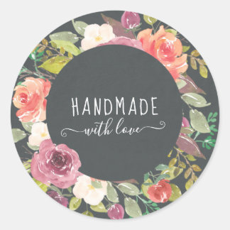 Sticker Rond Vibrant Été Floral Faite À La Main Avec Amour