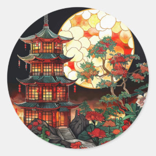 Sticker Rond Vibrant Pagode Vitré Art