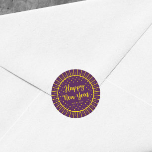 Sticker Rond Vibrant Purple Starburst Script Bonne année