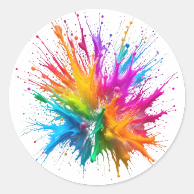 Sticker Rond Vibrant Rainbow Paint Splatter Explosion (Devant)