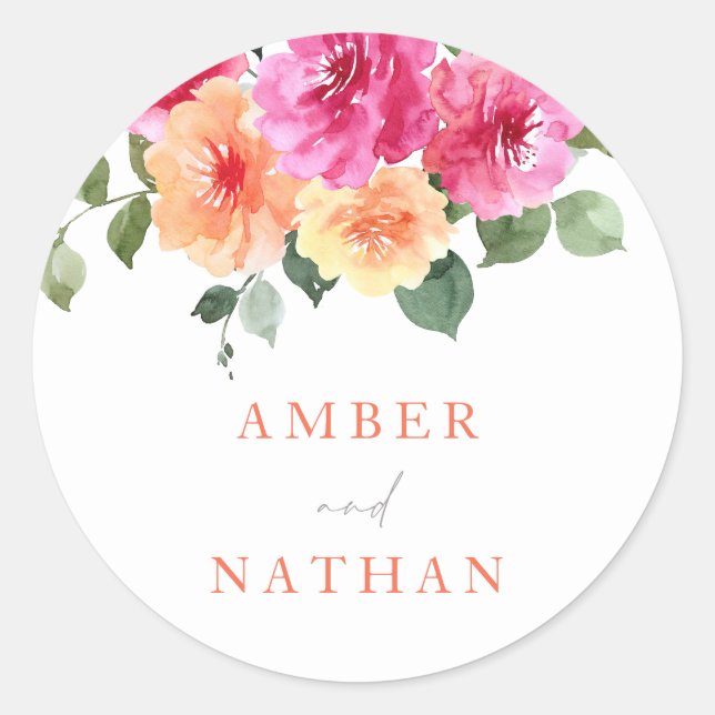 Sticker Rond Vibrant toutes les saisons Aquarelle Floral Mariag (Devant)