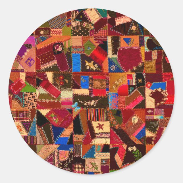 Sticker Rond Vibrant Vintage Crazy Quilt (Devant)