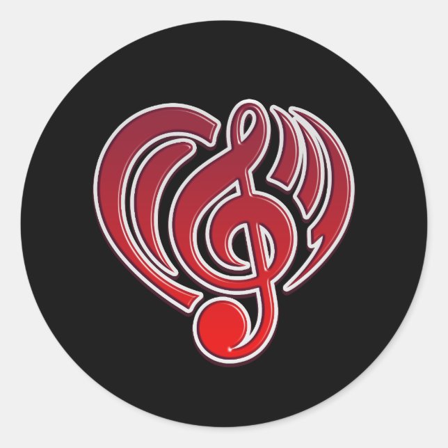 Sticker Rond Vibrations Amour musical Coeur rouge Musique Note  (Devant)
