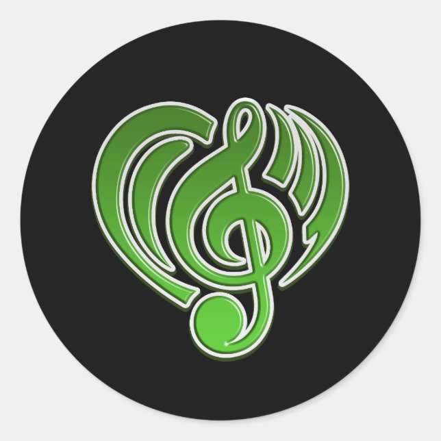 Sticker Rond Vibrations Amour Musical Coeur Vert Musique Note D (Devant)
