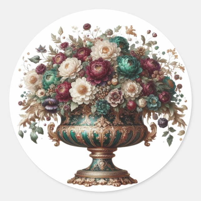 Sticker Rond Victorian Bavaria Floral Vase (Devant)