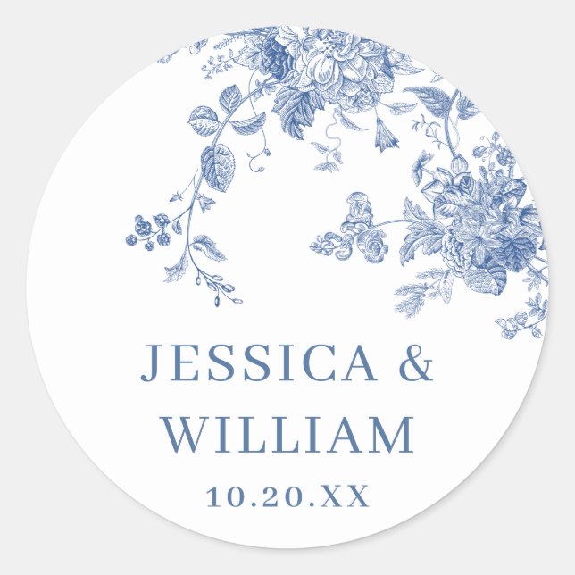 Sticker Rond Victorian Dusty Blue French Garden Floral Mariage (Devant)