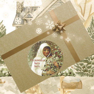Sticker Rond Victorian hiver fille saint baies neige blanc vert